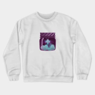 Glowing in the moss // spot illustration // purple background jar with lightning firefly bug quirky whimsical and bioluminescence lampyridae beetle Crewneck Sweatshirt